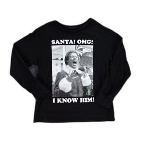 Elf Santa OMG I Know Him Kids Long Sleeve T-Shirt Black Size Small (6/7) Graphic